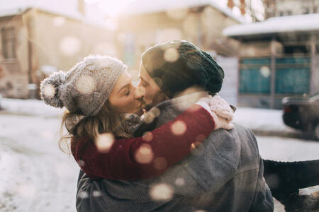 Romantic couple on a snowy day