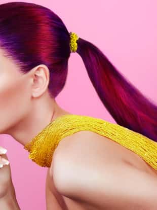 Beauty Fashion Model Girl with Colorful Dyed Hair. Girl with perfect Makeup and Hairstyle. Model with perfect Healthy Dyed Hair. Pink Hairstyles