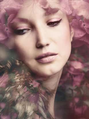 woman beauty portrait with flowers  composite photo